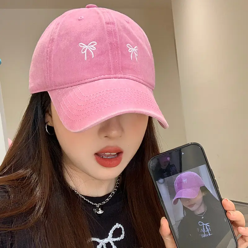 Women's Bow Embroidered Baseball Cap with Wide Brim - Image 5
