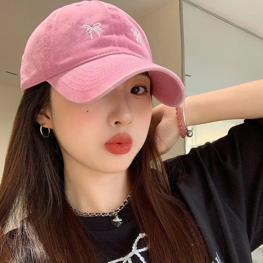 Women's Bow Embroidered Baseball Cap with Wide Brim - Image 6