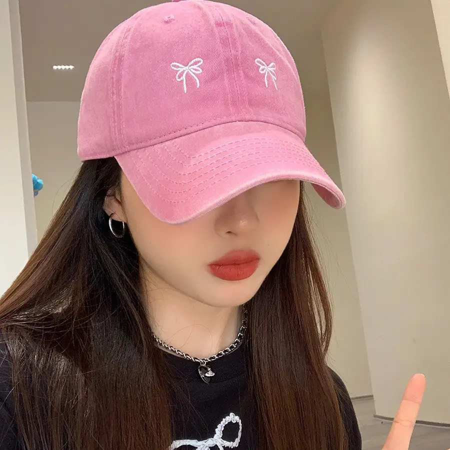 Women's Bow Embroidered Baseball Cap with Wide Brim - Image 7