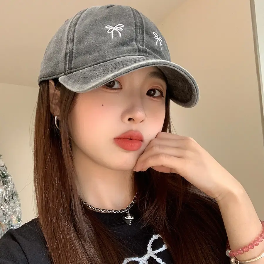 Women's Bow Embroidered Baseball Cap with Wide Brim - Image 8