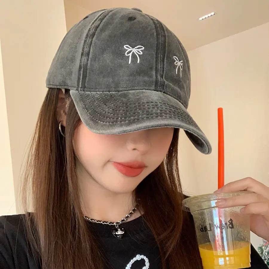 Women's Bow Embroidered Baseball Cap with Wide Brim - Image 9