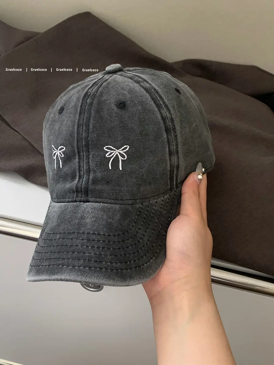 Women's Bow Embroidered Baseball Cap with Wide Brim - Image 2