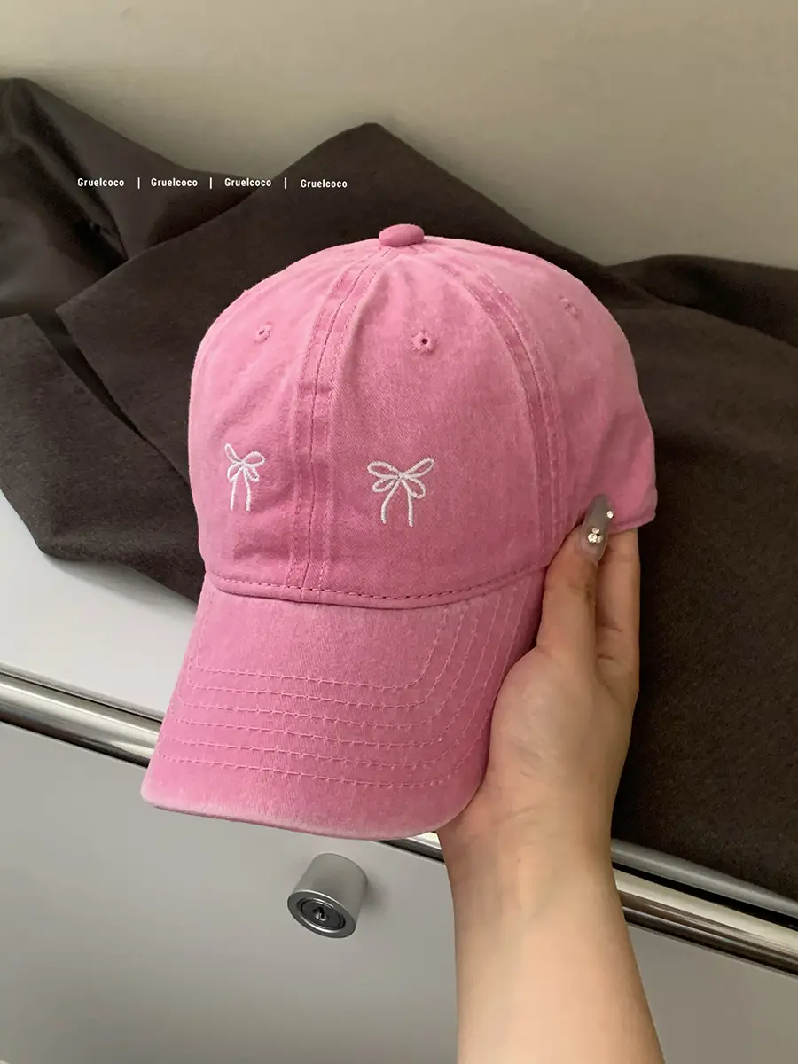 Women's Bow Embroidered Baseball Cap with Wide Brim - Image 3