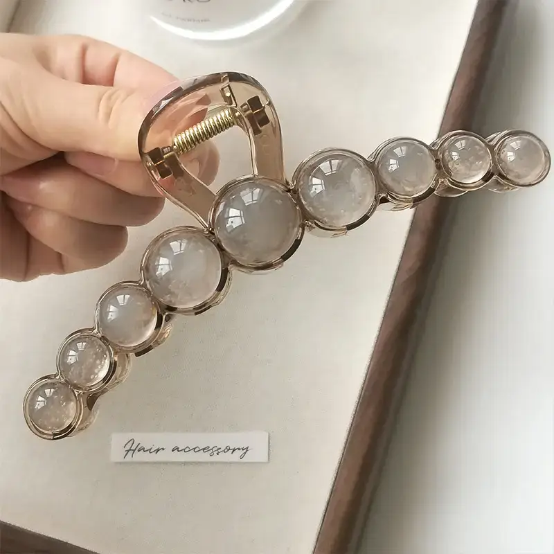 Elegant Round Bead Hair Clip for Women Large Back of Head - Image 3