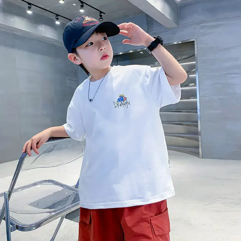 Boys White Cartoon Dragon Cotton T-Shirt 2026 - Image 4