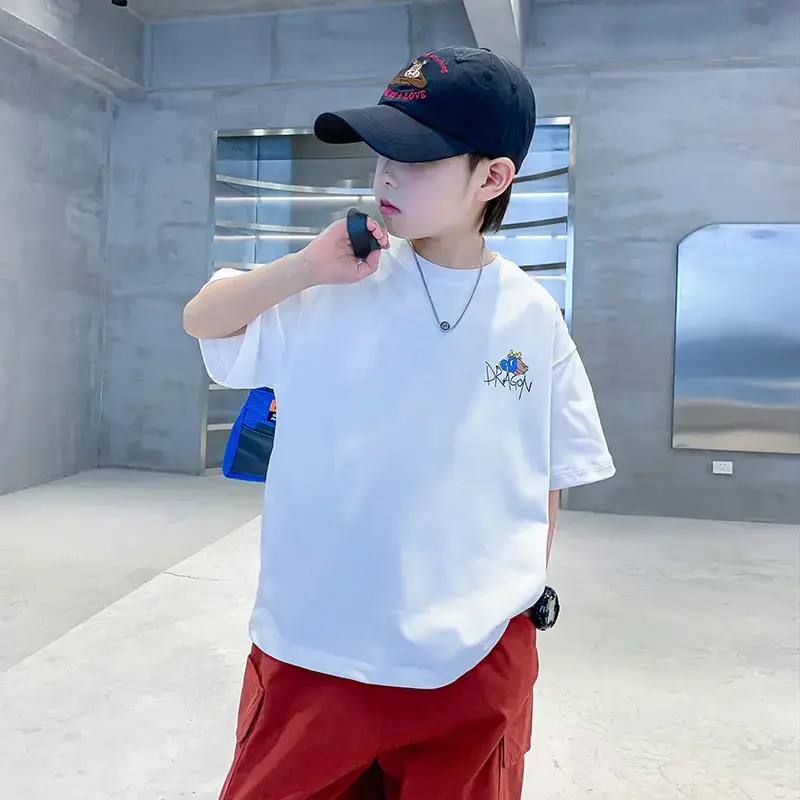 Boys White Cartoon Dragon Cotton T-Shirt 2026 - Image 5