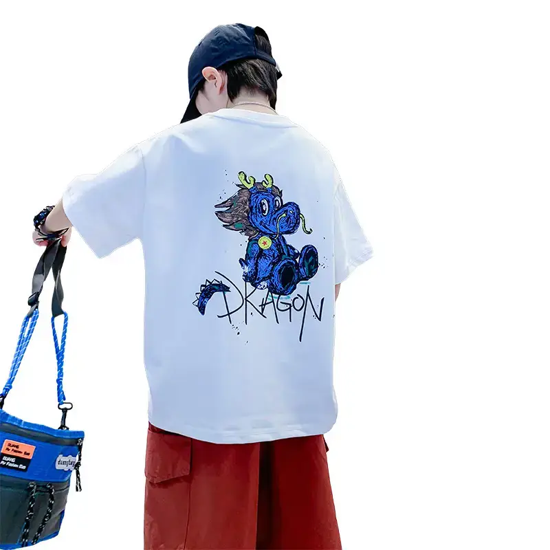 Boys White Cartoon Dragon Cotton T-Shirt 2026 - Image 6
