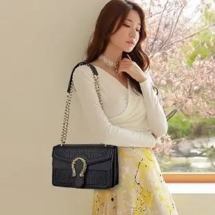 Women's Square Chain Crossbody Bag with Stone Detail - Image 2