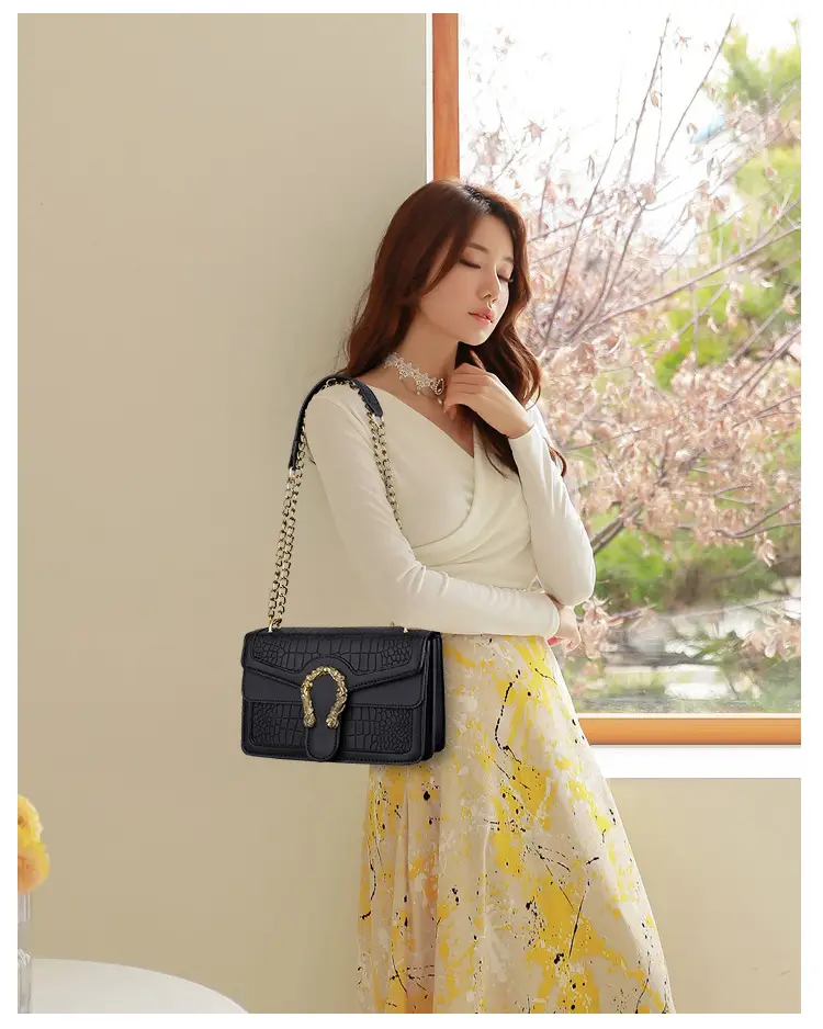 Women's Square Chain Crossbody Bag with Stone Detail — feature 1