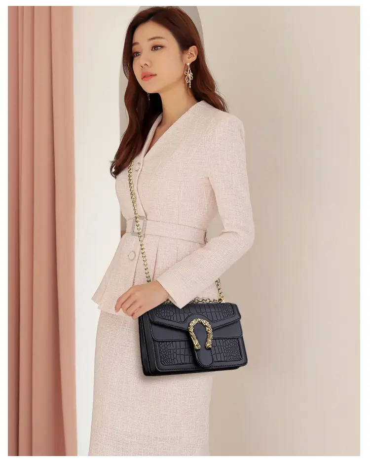 Women's Square Chain Crossbody Bag with Stone Detail — feature 5