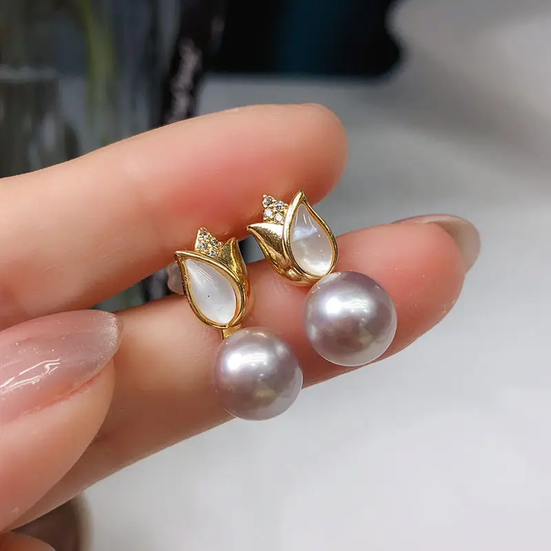 Pearl Earrings with Leaf Design for Women - Image 5