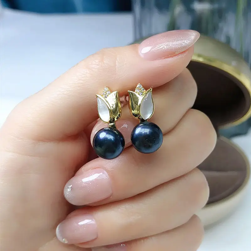 Pearl Earrings with Leaf Design for Women - Image 3