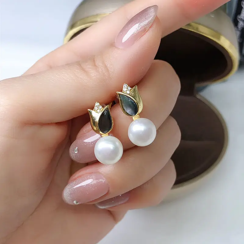 Pearl Earrings with Leaf Design for Women - Image 7