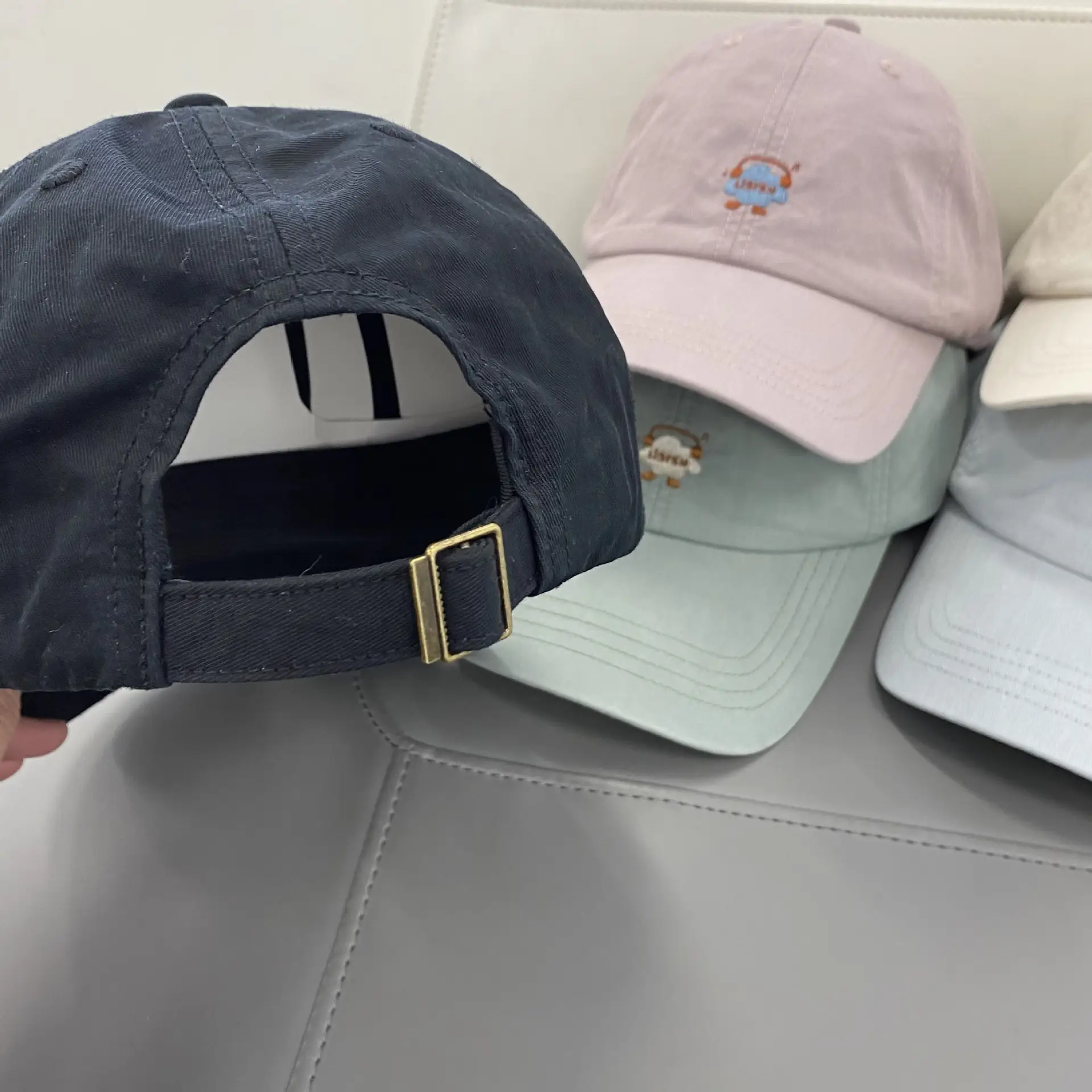Women's Green Cotton Baseball Cap with Flower Button