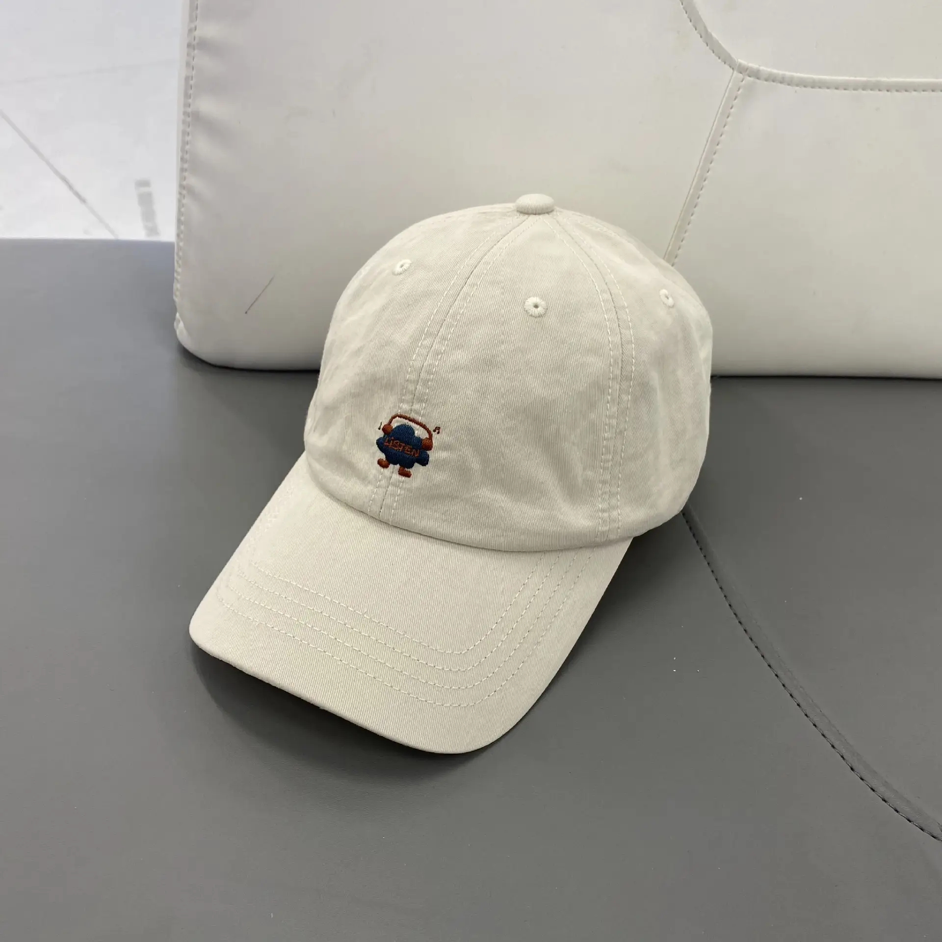 Women's Green Cotton Baseball Cap with Flower Button
