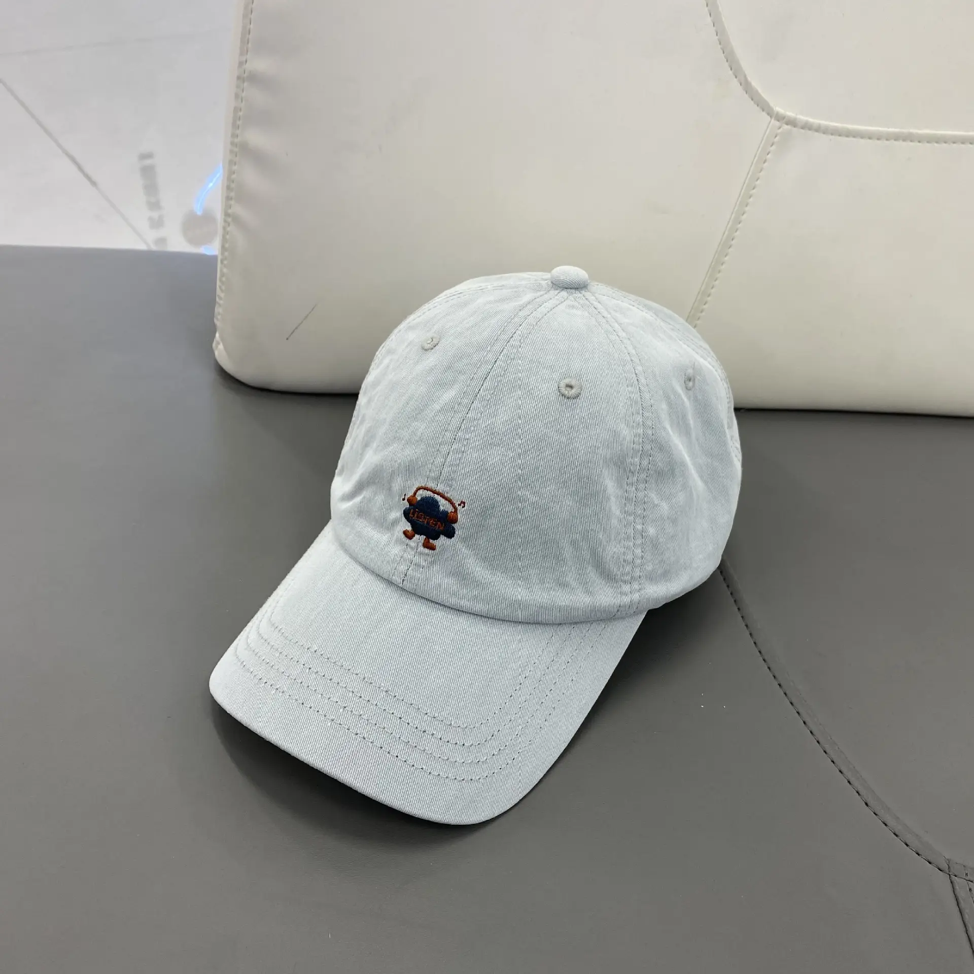 Women's Green Cotton Baseball Cap with Flower Button