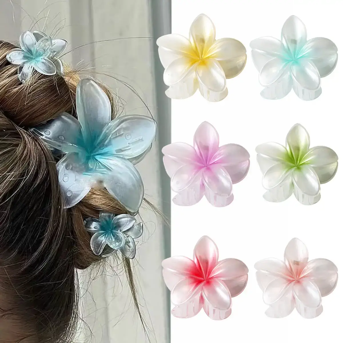 Large Pearlescent Flower Hair Clips Gradient Colors - Image 7