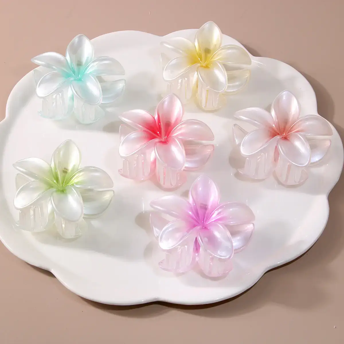 Large Pearlescent Flower Hair Clips Gradient Colors - Image 8