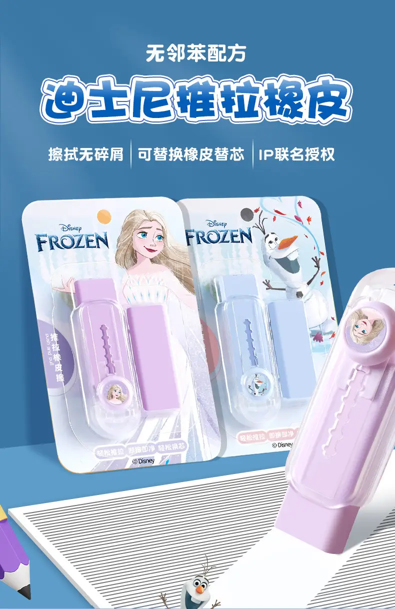 Disney Ice and Snow Retractable Eraser Chip-Free Clean Push-Type Girls Leaves No Traces Push-Pull Creative 2B Elephant Skin — feature 2