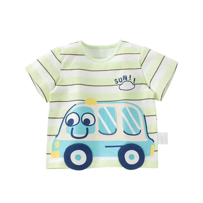 Baby T-shirt Summer Cotton Striped Blue Cartoon - Image 6