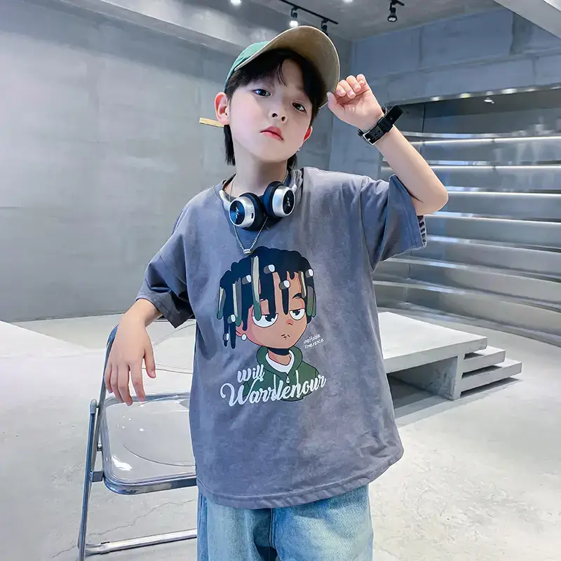 Boys Cotton Cartoon T-shirt Grey 2025 - Image 3