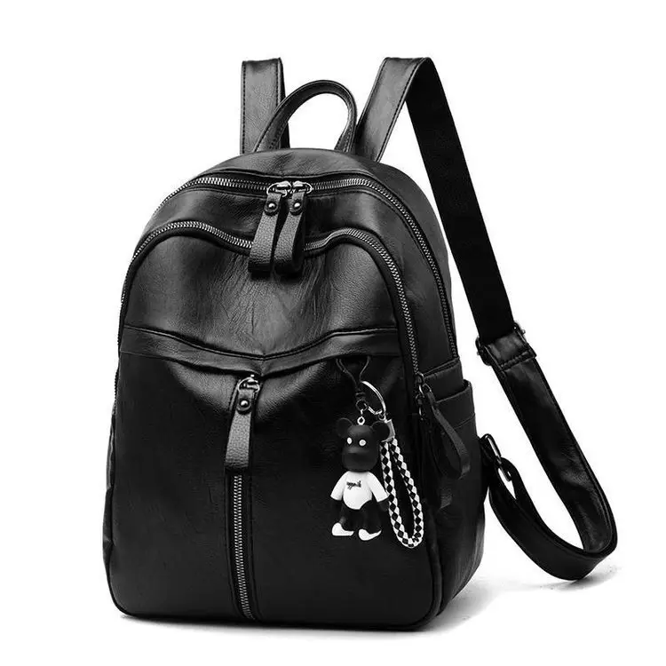 Women Korean Style Black PU Leather Shoulder Crossbody Backpack - Image 4