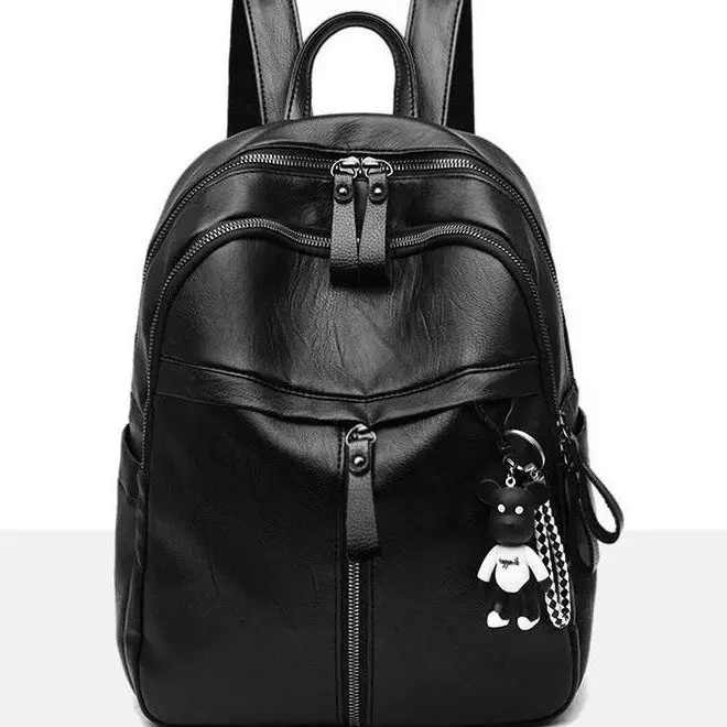 Women Korean Style Black PU Leather Shoulder Crossbody Backpack - Image 5