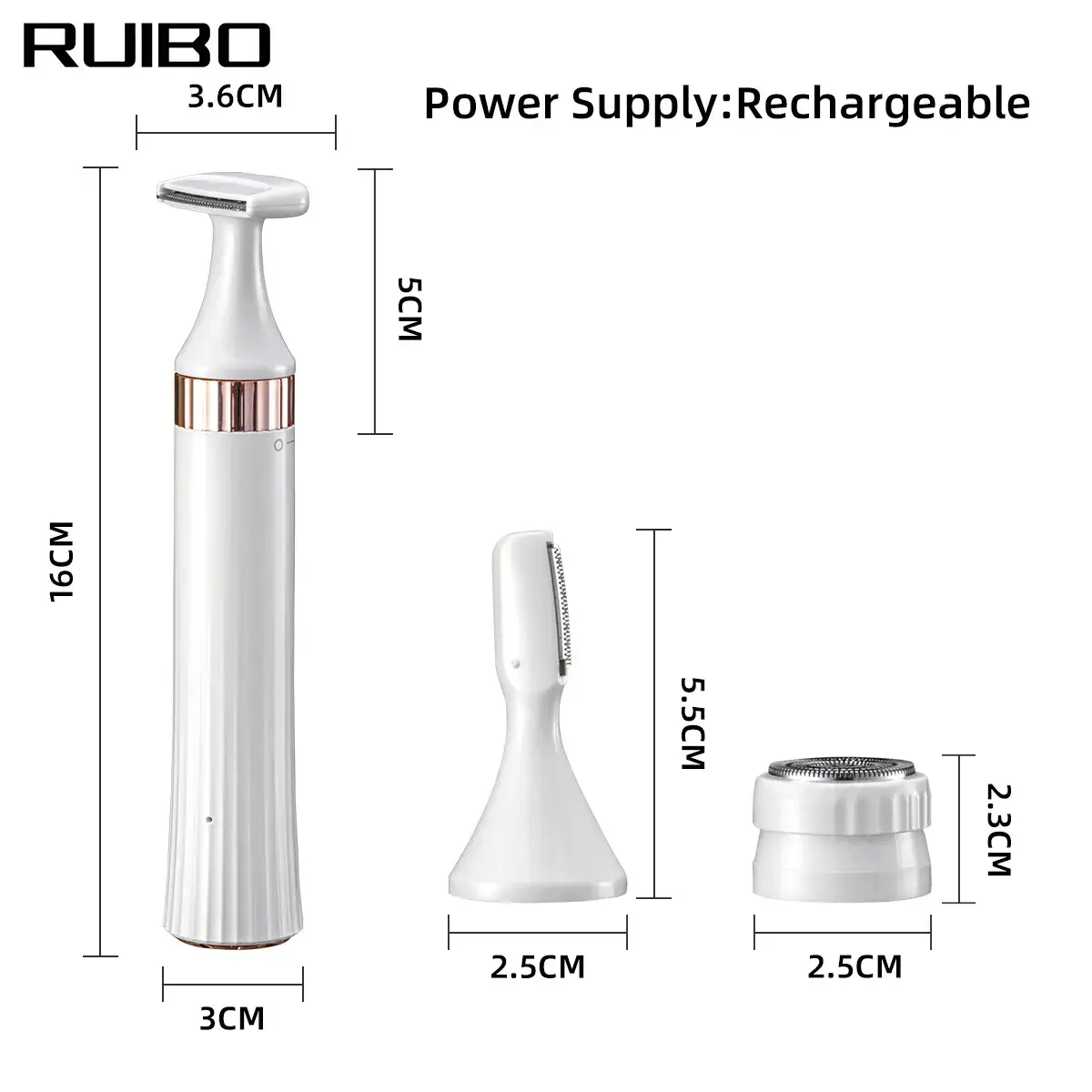 3-in-1 Electric Eyebrow Lip Hair Shaver White Gold