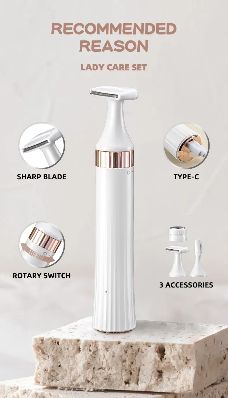 3-in-1 Electric Eyebrow Lip Hair Shaver White Gold — feature 5