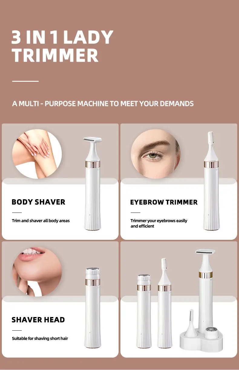 3-in-1 Electric Eyebrow Lip Hair Shaver White Gold — feature 6