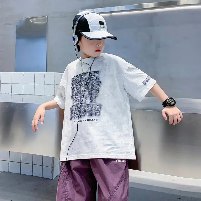 Boys 3D Letter T-Shirt Black Loose Sleeve Summer - Image 7