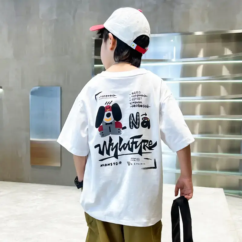 New Boys Cartoon Printed T-Shirt White Summer 2024 - Image 2