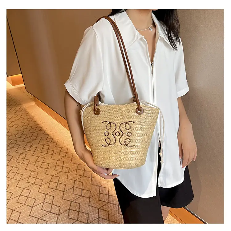 Women Woven Straw Crossbody Bag with Monogram Design — feature 17