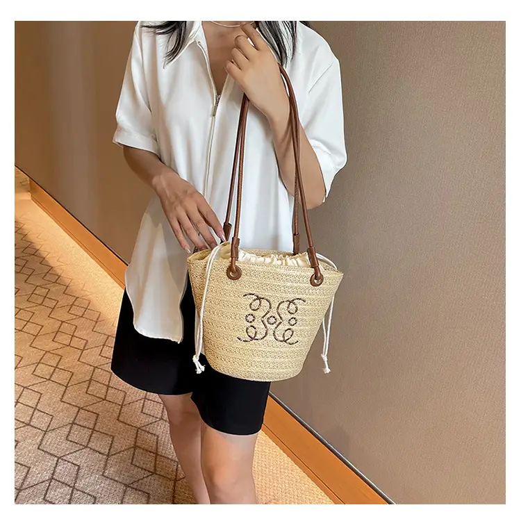 Women Woven Straw Crossbody Bag with Monogram Design — feature 19