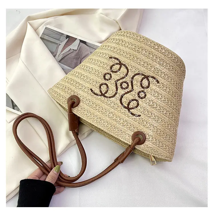 Women Woven Straw Crossbody Bag with Monogram Design — feature 21