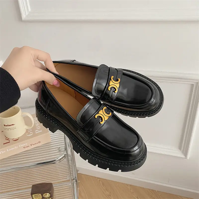Summer Thick-soled Loafers British-style Student's Small Leather Shoes Women's Thick Heel Heeled Shoes Black Slip-on All-match Single-layer Shoes - Image 3