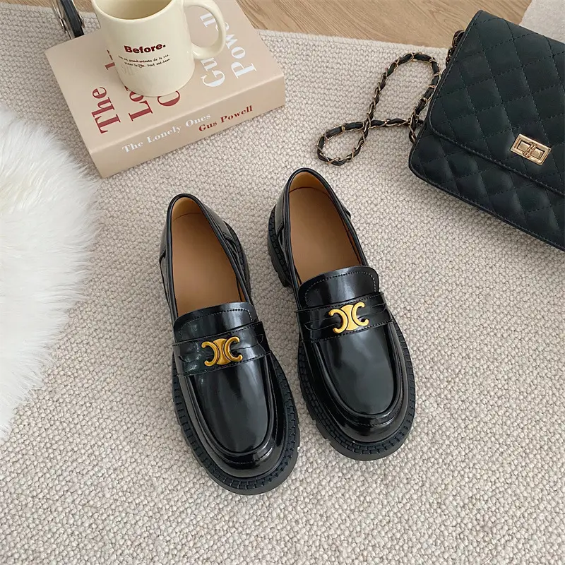 Summer Thick-soled Loafers British-style Student's Small Leather Shoes Women's Thick Heel Heeled Shoes Black Slip-on All-match Single-layer Shoes - Image 4