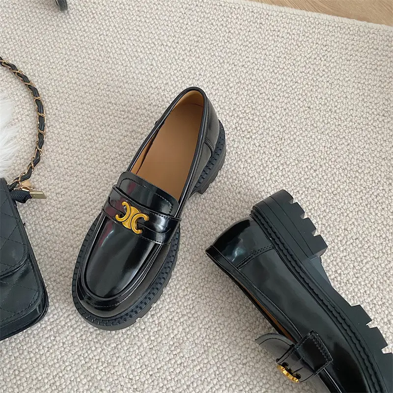 Summer Thick-soled Loafers British-style Student's Small Leather Shoes Women's Thick Heel Heeled Shoes Black Slip-on All-match Single-layer Shoes - Image 5