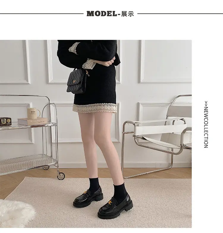 Summer Thick-soled Loafers British-style Student's Small Leather Shoes Women's Thick Heel Heeled Shoes Black Slip-on All-match Single-layer Shoes — feature 1