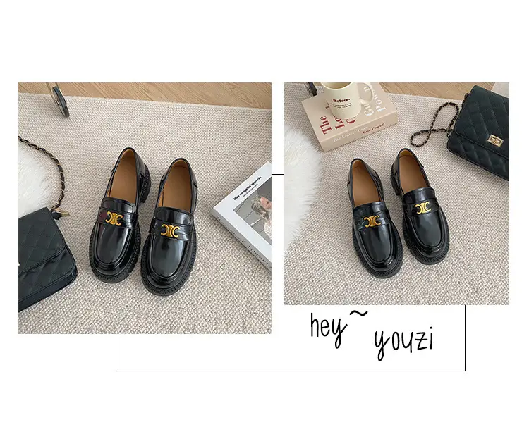 Summer Thick-soled Loafers British-style Student's Small Leather Shoes Women's Thick Heel Heeled Shoes Black Slip-on All-match Single-layer Shoes — feature 11