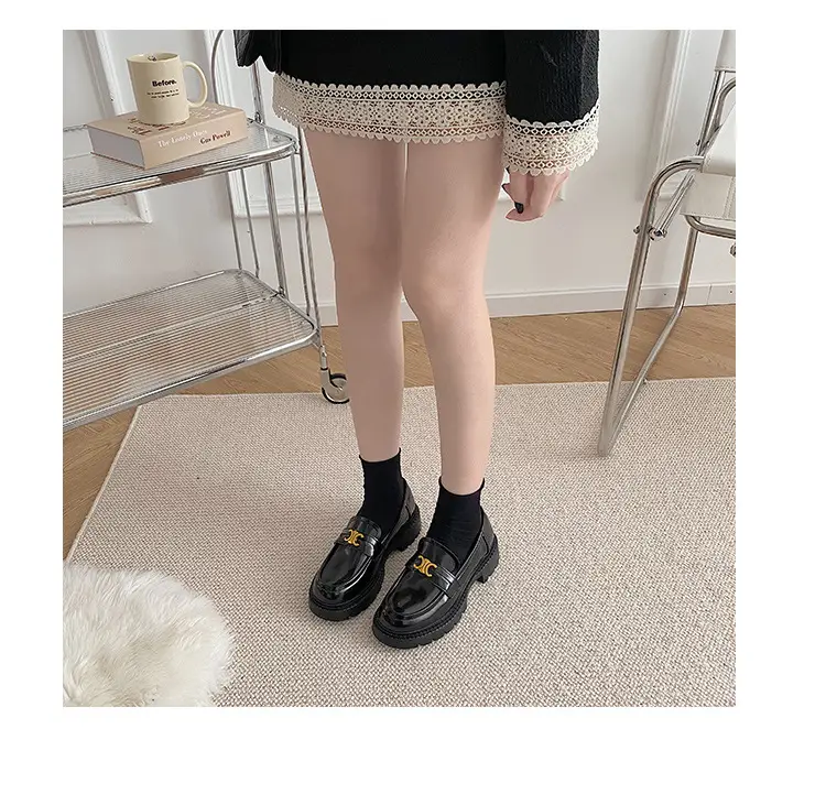 Summer Thick-soled Loafers British-style Student's Small Leather Shoes Women's Thick Heel Heeled Shoes Black Slip-on All-match Single-layer Shoes — feature 3