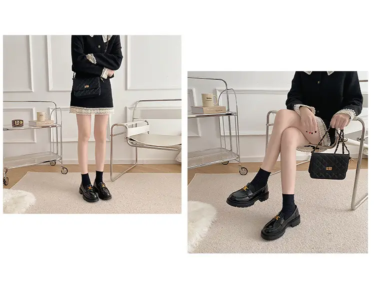 Summer Thick-soled Loafers British-style Student's Small Leather Shoes Women's Thick Heel Heeled Shoes Black Slip-on All-match Single-layer Shoes — feature 4