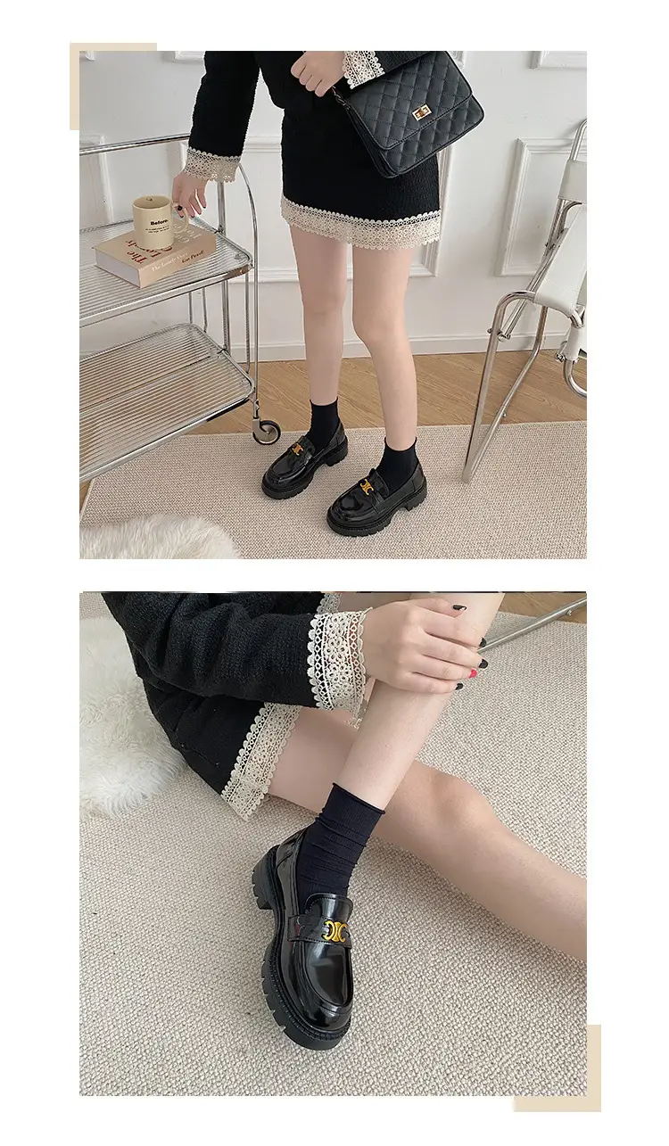Summer Thick-soled Loafers British-style Student's Small Leather Shoes Women's Thick Heel Heeled Shoes Black Slip-on All-match Single-layer Shoes — feature 6