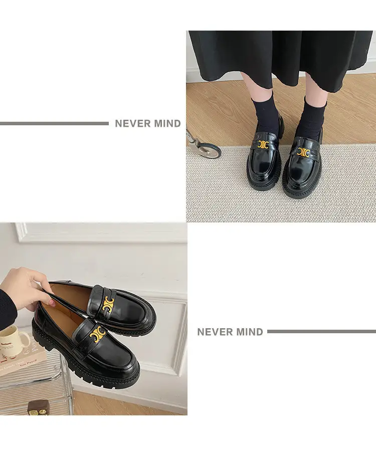 Summer Thick-soled Loafers British-style Student's Small Leather Shoes Women's Thick Heel Heeled Shoes Black Slip-on All-match Single-layer Shoes — feature 9