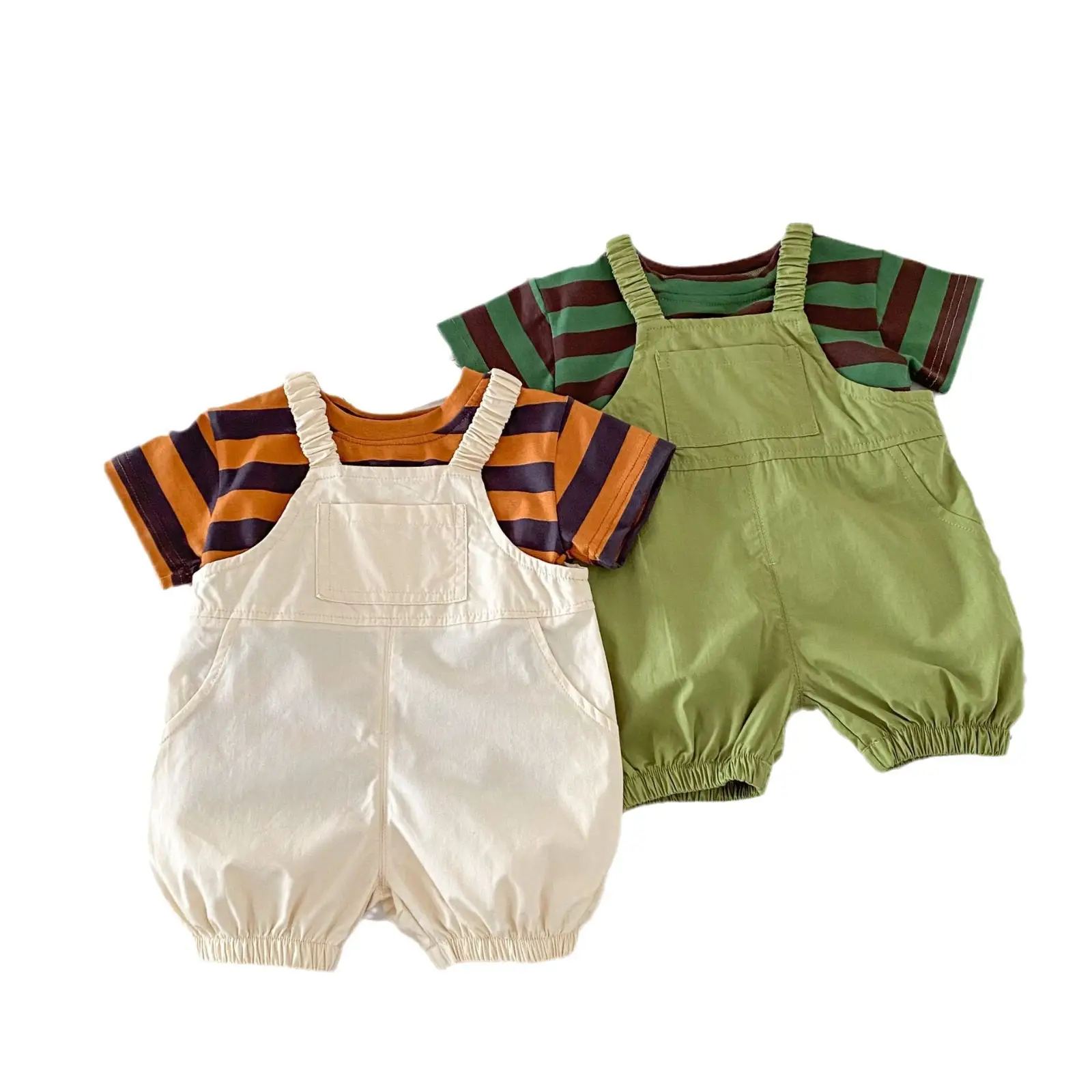 Kids Casual Suspenders Summer Pants 0-5Yr Solid Color - Image 7