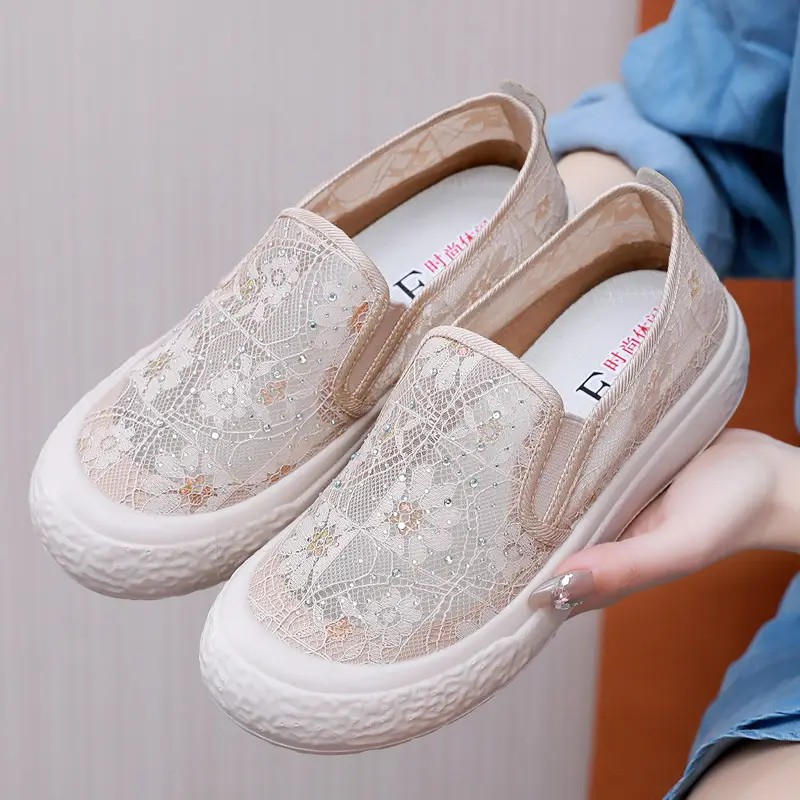 Thick-Soled Fisherman's Shoes Spring and Summer New Women's Shoes Breathable Lace Mesh Women's Flats Lazy Slip-On Casual Women's Shoes Trbottomy
