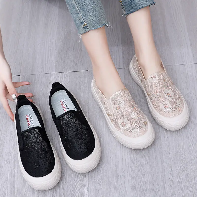 Thick-Soled Fisherman's Shoes Spring and Summer New Women's Shoes Breathable Lace Mesh Women's Flats Lazy Slip-On Casual Women's Shoes Trbottomy