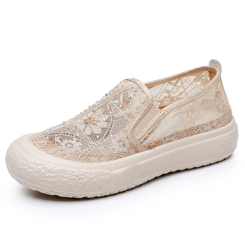 Thick-Soled Fisherman's Shoes Spring and Summer New Women's Shoes Breathable Lace Mesh Women's Flats Lazy Slip-On Casual Women's Shoes Trbottomy