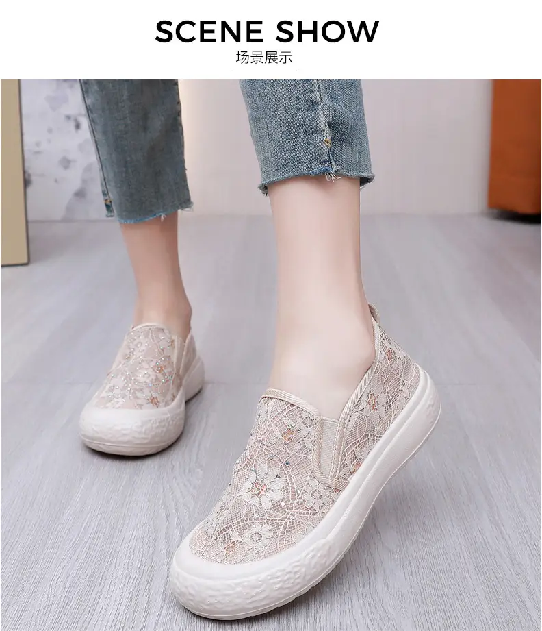 Thick-Soled Fisherman's Shoes Spring and Summer New Women's Shoes Breathable Lace Mesh Women's Flats Lazy Slip-On Casual Women's Shoes Trbottomy — feature 14