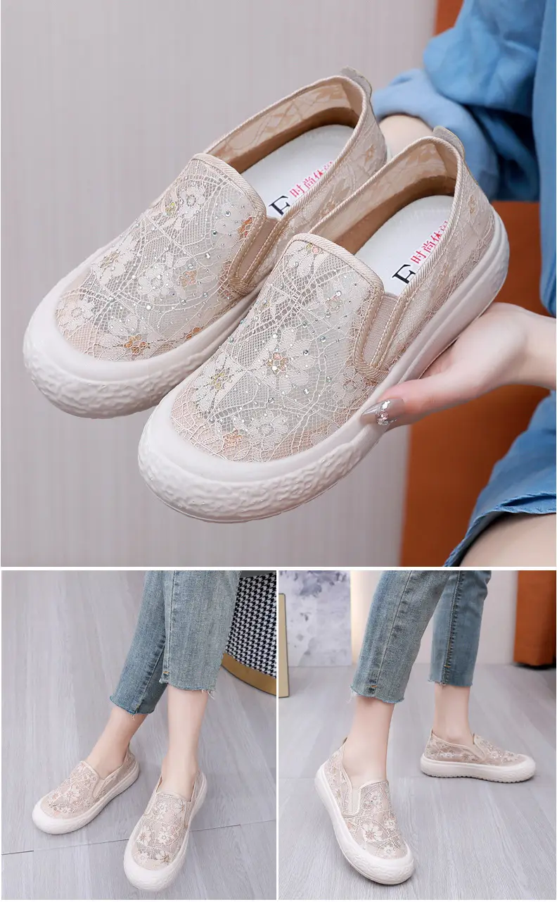 Thick-Soled Fisherman's Shoes Spring and Summer New Women's Shoes Breathable Lace Mesh Women's Flats Lazy Slip-On Casual Women's Shoes Trbottomy — feature 15